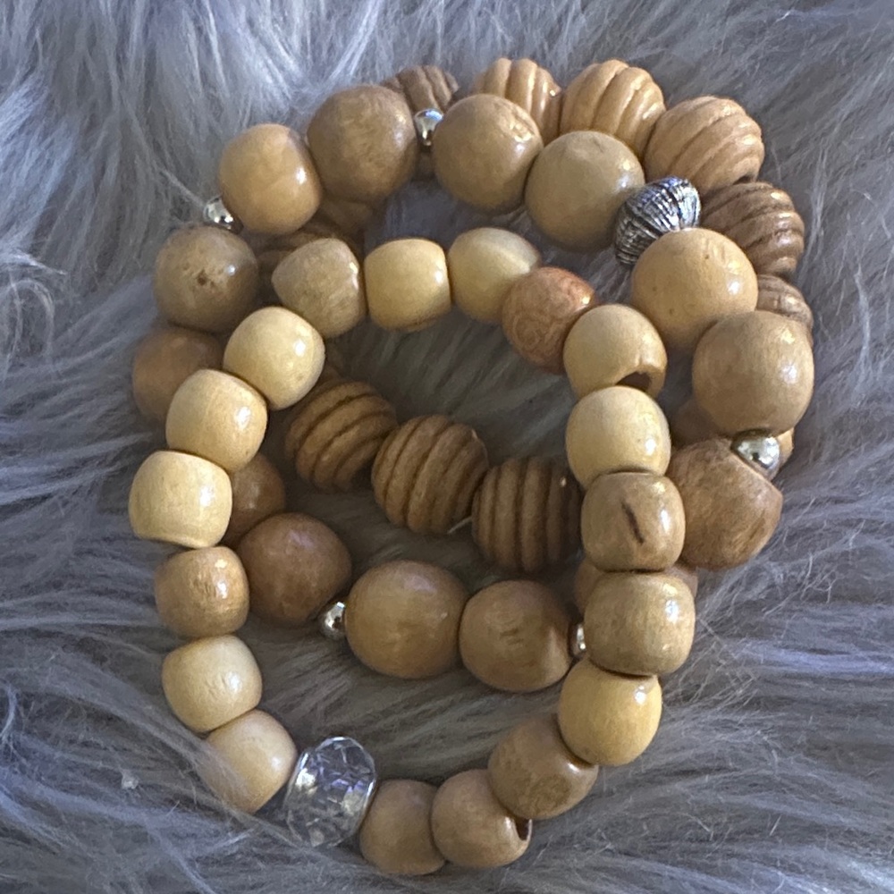 Natural Wood Beaded Bracelet Set